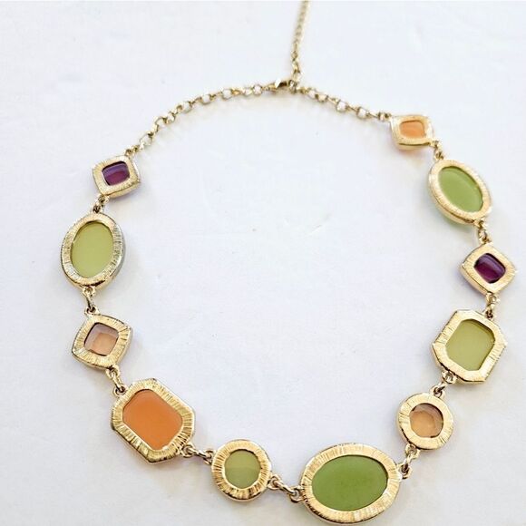 Vintage Trifari Signed '90s Bezel Set Gold Tone Rhinestone Geometric Necklace - Picture 6 of 6